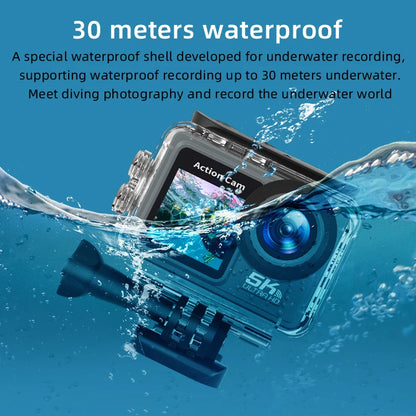 Action Camera 5K 4K 60FPS WiFi Anti-shake Dual Screen 170° Wide Angle 30m Waterproof Sport Camera with Remote Control