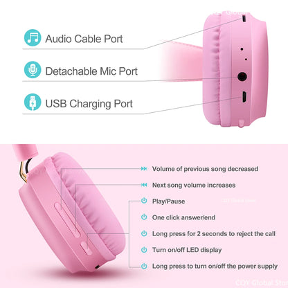 RGB Unicorn Kids Wireless Headphones With Mic Music Stereo Earphone Cute Unicorn Control RGB Light Headset Girls Kids Gift - Universal Market