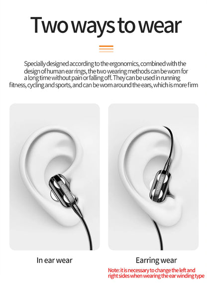 3.5mm Wired Headphones Noise Canceling In-Ear Sports Earphone Dual Driver Bass Stereo Gaming Headset HiFi Music Earbuds With Mic - Universal Market