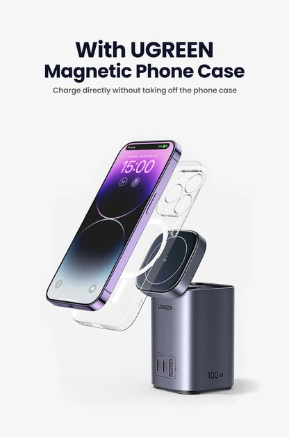 UGREEN GaN 100W Desktop Charger MFi Magnetic Wireless Charger for iPhone 17 16 15 Fast Charger Power Station for Laptop Notebook