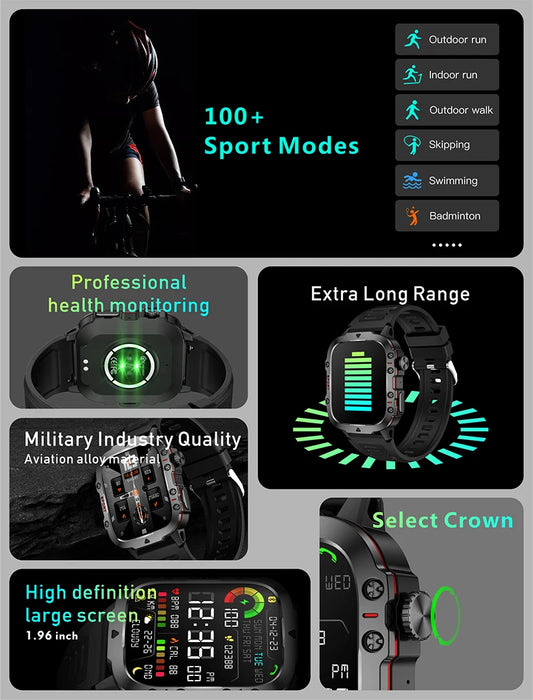 2025 Outdoor Smart Watch Men 2.01" Screen 3ATM Waterproof Watches Bluetooth Call Ai Voice Sport Smartwatch For Android IOS Phone