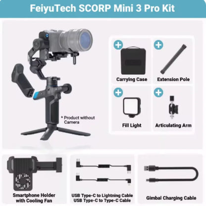 FeiyuTech SCORP Mini 3 Pro Gimbal with Detachable Remote Handle & AI 4.0 Tracking for Mirrorless, Action Camera & Smartphones - Universal Market