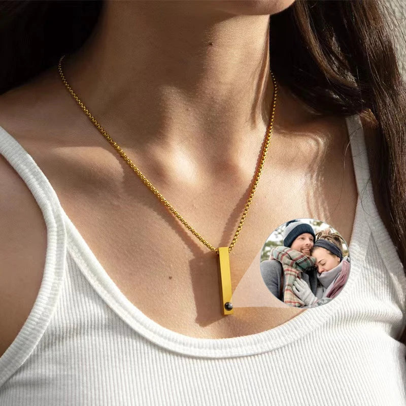 Custom Projection Photo Bar Necklace Personalized Memorial Gift For Him Dad Boyfriend Custom Birthday Anniversary Gifts Jewelry - Universal Market