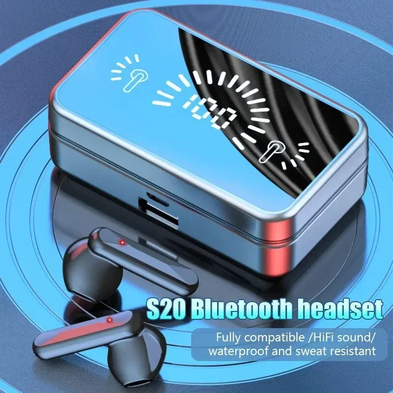 S20 TWS Wireless Bluetooth Headset with Charge Box Noise Cancelling LED Earbuds with Mic Wireless Headphones Bluetooth Earphones - Universal Market