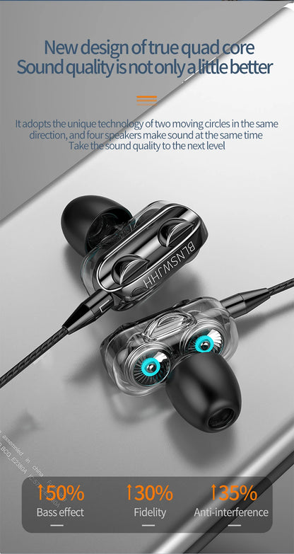 3.5mm Wired Headphones Noise Canceling In-Ear Sports Earphone Dual Driver Bass Stereo Gaming Headset HiFi Music Earbuds With Mic - Universal Market