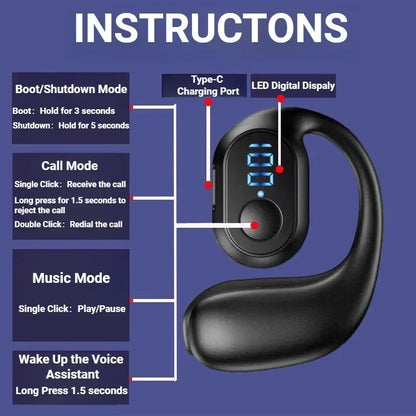 NEW KY2 PRO Wireless Earphones Air Conduction OWS Headphone HiFi Ear-Hook Music Sports Noise Cancel Headset For All Smartphones - Universal Market