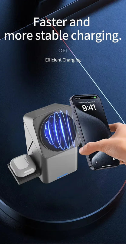 2025 New Automatic Touch Magnetic Multi-function 3 in 1 Wireless Charger for Iphone 16 15 14 13 Pro Max Iwatch Airpods Charger