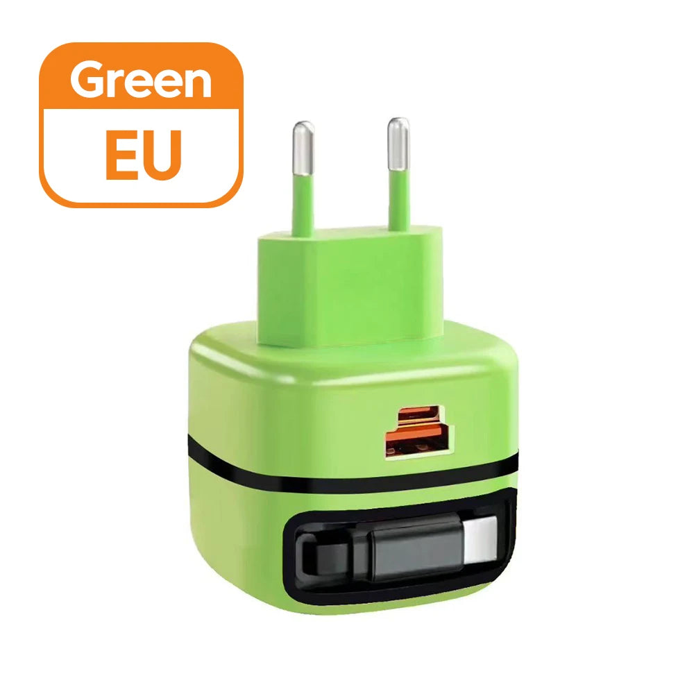 Elough 65W USB Type C Phone Charger Universal Travel Adapter Retractable Fast Charging USB C Cable For iPhone 16 Samsung Laptop