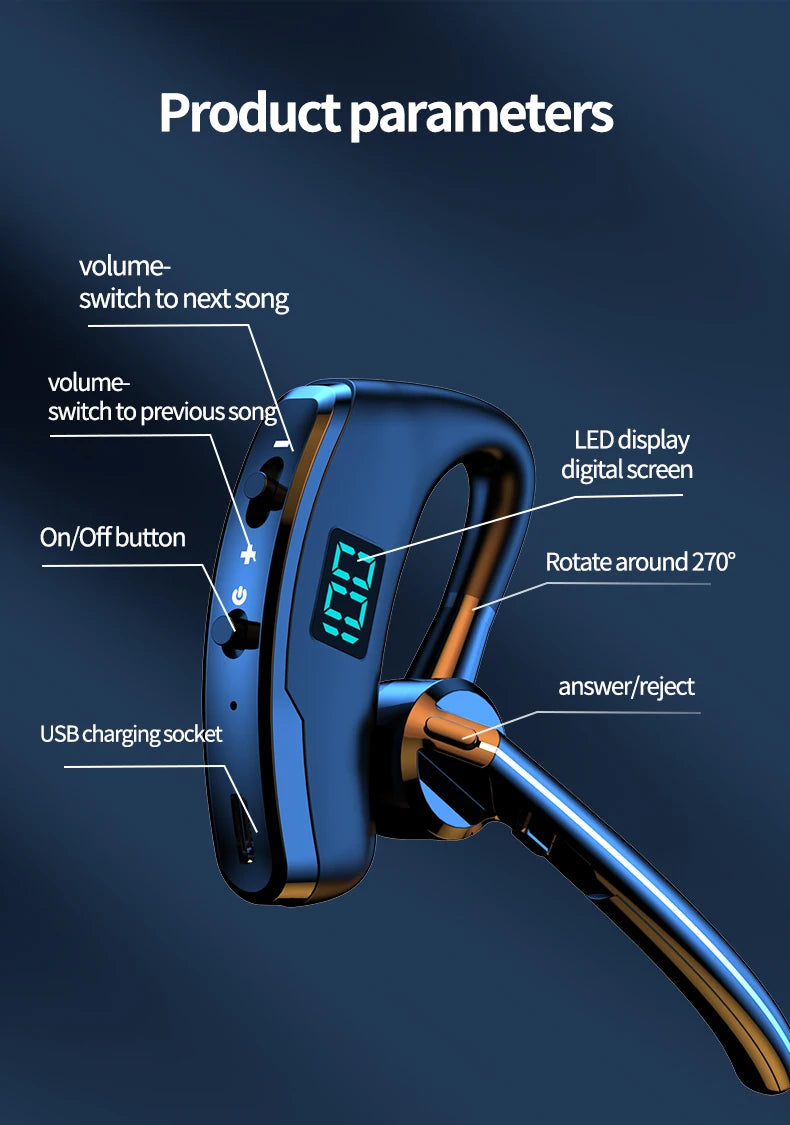 New V8S Business Bluetooth Headset with LED Digital Display HD Mic Car Driving hands-free Call Sports Music Long Standby Earphon - Universal Market