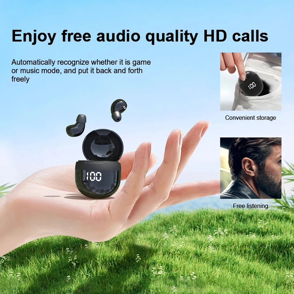 Mini SK18 Invisible Headphones Wireless Bluetooth 5.3 Headphones Bass Sleeping Headphones with Microphone Noise Cancellation HD - Universal Market
