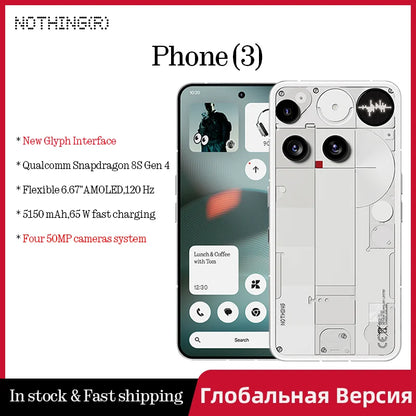 Global Version Nothing Phone (3) Qualcomm Snapdragon 8S Gen 4 6.77 AMOLED 120Hz Triple 50MP Camera 3 mics