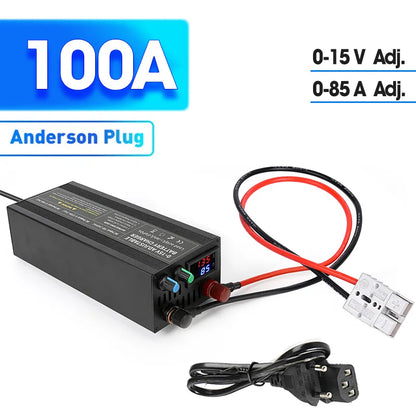 Lifepo4 Charger 12V 60A 100A Lithium Battery Charger 110V-240V Input 0-15V Adjustable Quick Fast Adapter for Lifepo4 Battery