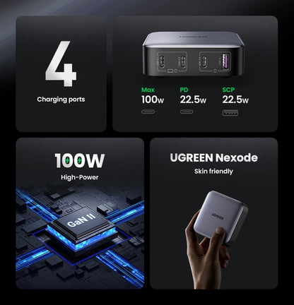 UGREEN 100W GaN Charger Desktop Laptop Fast Charger 4 in 1 Adapter For iPhone 17 16 15 14 Pro Max Phone Charger Xiaomi Samsung