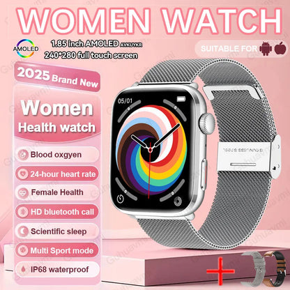 2025 AI Diagnosis NFC Smart Watch Women 1.85 inch AMOLED Blood pressure Heart Rate Temperature BT call Smartwatches Men For IOS