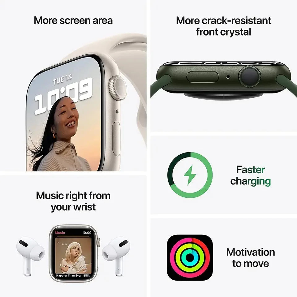 100% Original Apple Watch Series 7 41mm / 45mm Apple Watch S7 Aluminum Case with Sport Band iOS SmartWatch
