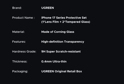 UGREEN Screen Protector For iPhone 17 Pro Full Cover Tempered Glass For iPhone 17Pro Max Air 16 Pro Camera Lens Protectors