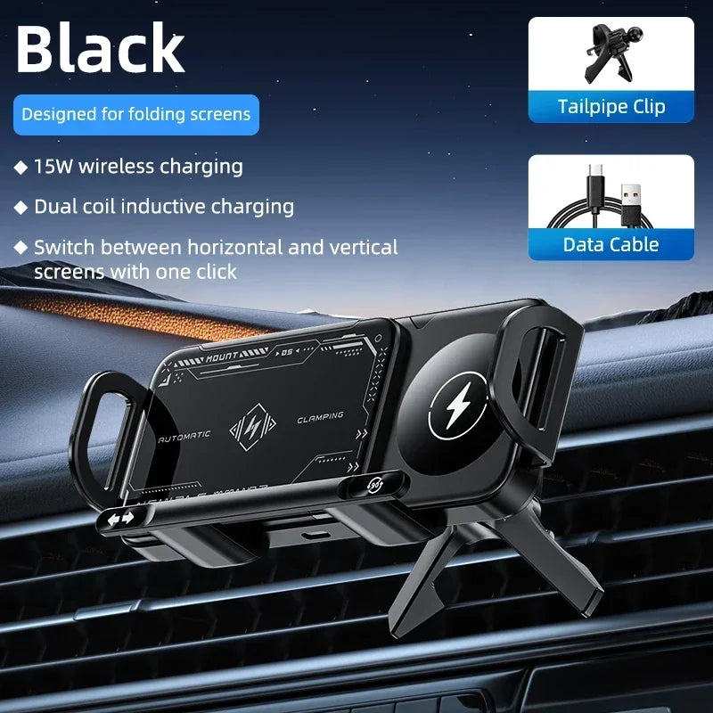 Wireless Car Charger Mount Holder for Samsung Galaxy Z Fold 7 6 5 4 3 2 Fast Charging Phone Holder for iPhone 17 16 15