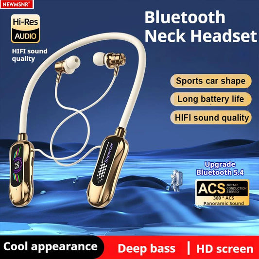 Sports Car Shape Stereo Sound Neckband LED Display Wireless Bluetooth Headphones Magnetic in-ear Headsets Sports Gamer Earphones - Universal Market