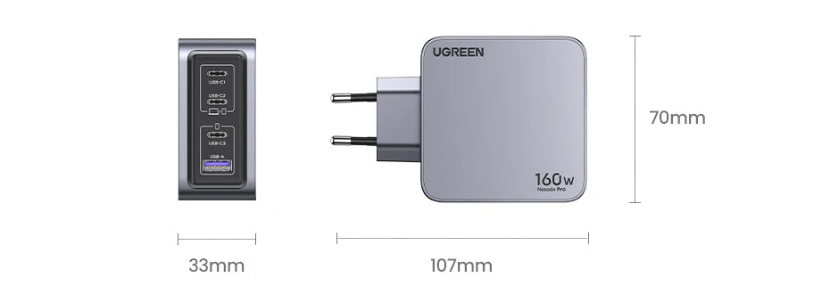 UGREEN 160W GaN Charger PD3.1 Type C QC4.0 3.0 Quick Charge For Macbook Pro Laptop USB Fast Charger For iPhone 17 Xiaomi Tablet
