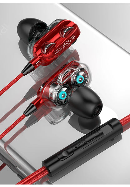 3.5mm Wired Headphones Noise Canceling In-Ear Sports Earphone Dual Driver Bass Stereo Gaming Headset HiFi Music Earbuds With Mic - Universal Market