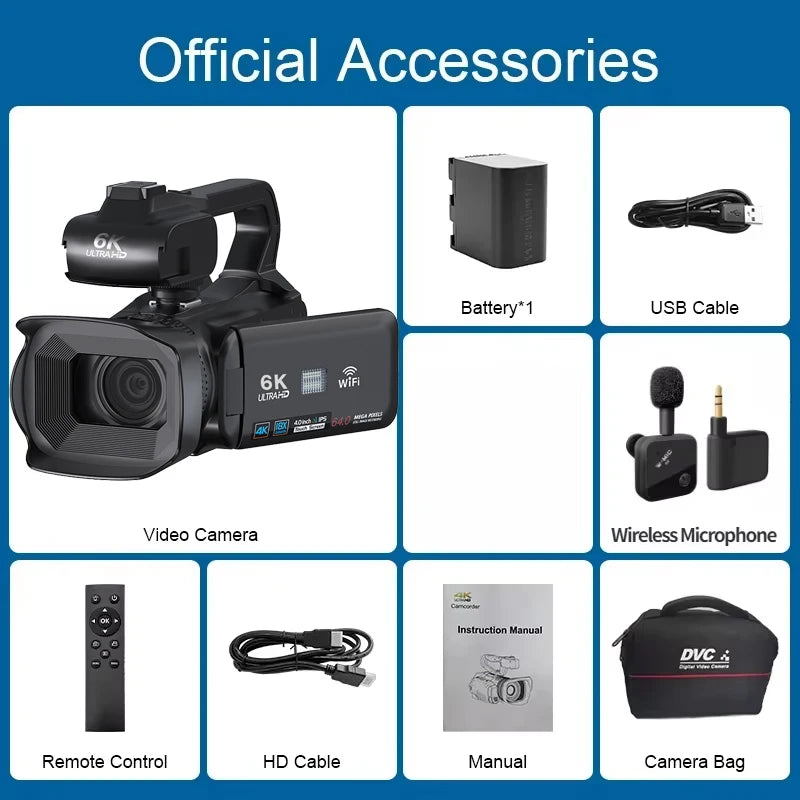 6K Professional Video Camera for Photography 18X Digital Zoom Night Vision Vlogging Camera 64MP WiFi Livestream Webcam Camcorder - Universal Market
