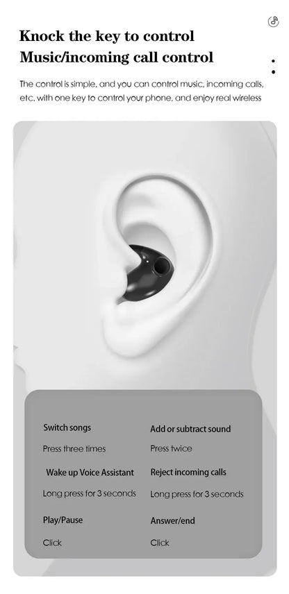 Invisible Sleep Wireless Earphone TWS Bluetooth 5.3 Headphones Hidden Earbuds IPX5 Waterproof Noise Reduction Sports Headset - Universal Market