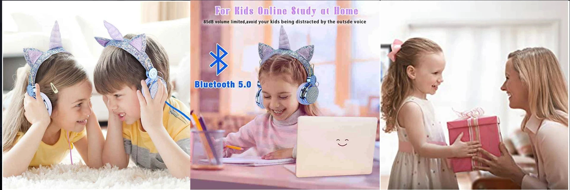 RGB Unicorn Kids Wireless Headphones With Mic Music Stereo Earphone Cute Unicorn Control RGB Light Headset Girls Kids Gift - Universal Market