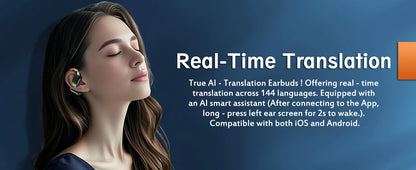 AI Translator Clip-on Headphones 144 Languages Real Time Two-Way Translation Earphones Stereo Sound Wireless Bluetooth Headsets - Universal Market