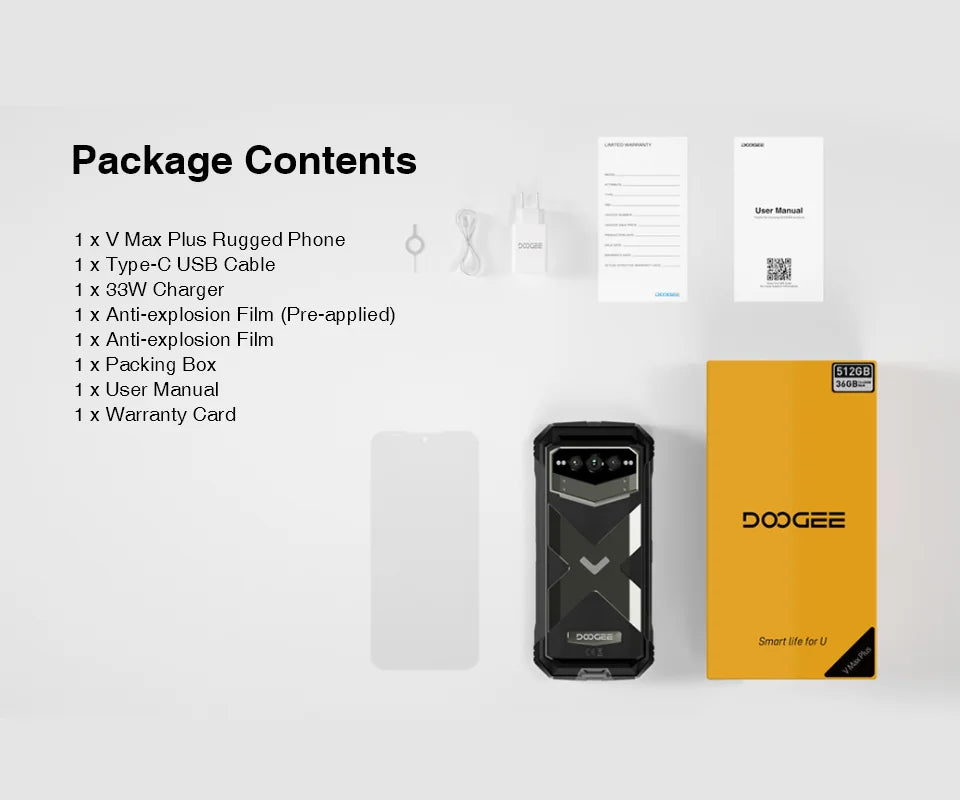 Global Version DOOGEE V Max Plus Rugged Phone 6.58" 120Hz 36GB(16+20) 512GB 200MP Ai Camera 22000mAh Lighting effect Android 14