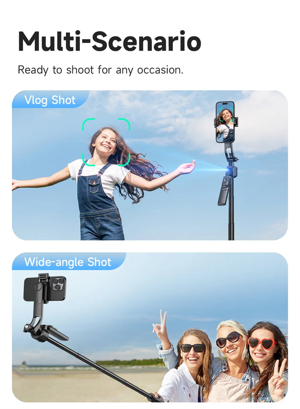 FGCLSY 360 ° rotation Selfie Stick Gimbal Stabilizer With Bluetooth Remote Intelligent AI Follow-Up Anti Shake For Smartphone