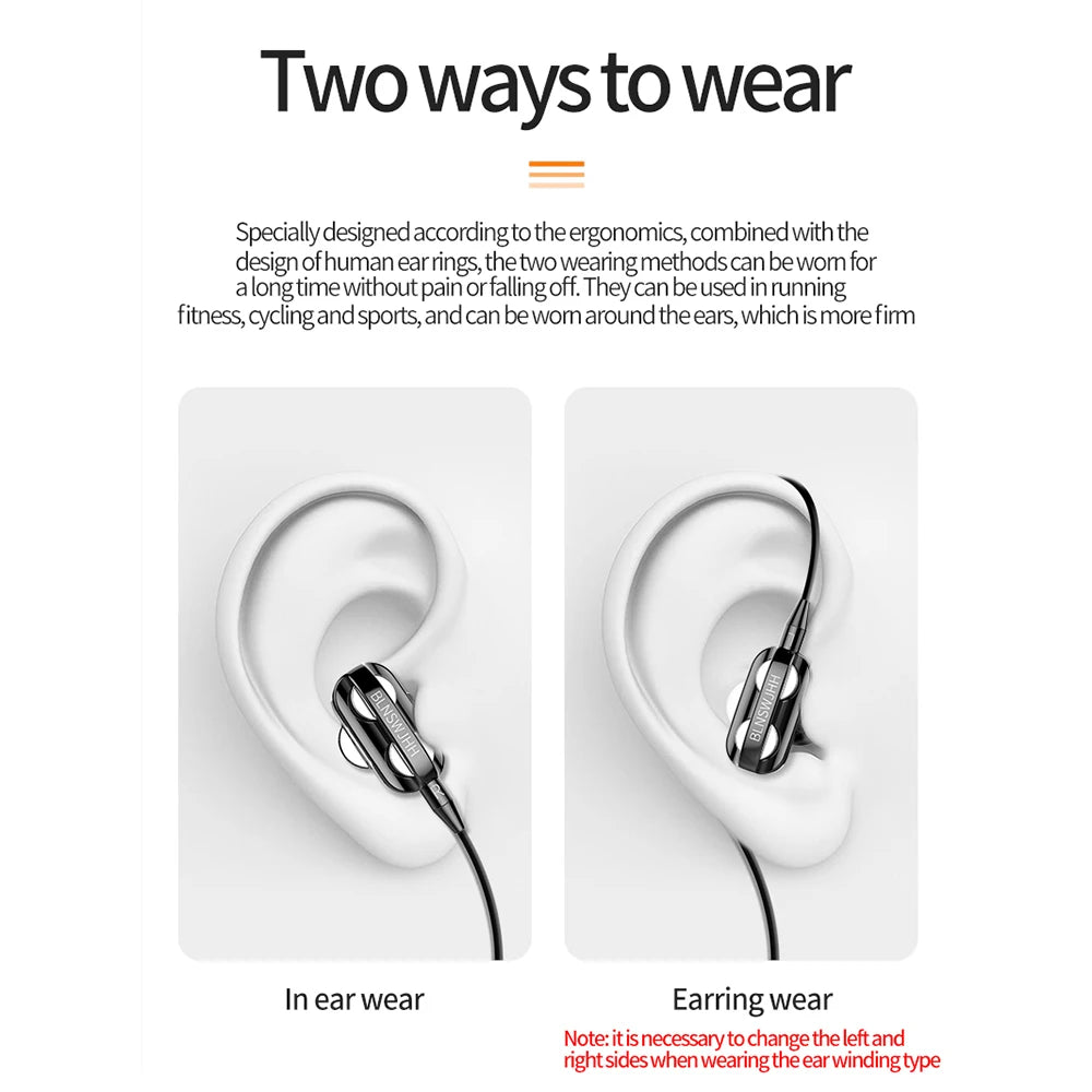 3.5mm Wired Headphones Noise Canceling In-Ear Sports Earphone Dual Driver Bass Stereo Gaming Headset HiFi Music Earbuds With Mic - Universal Market