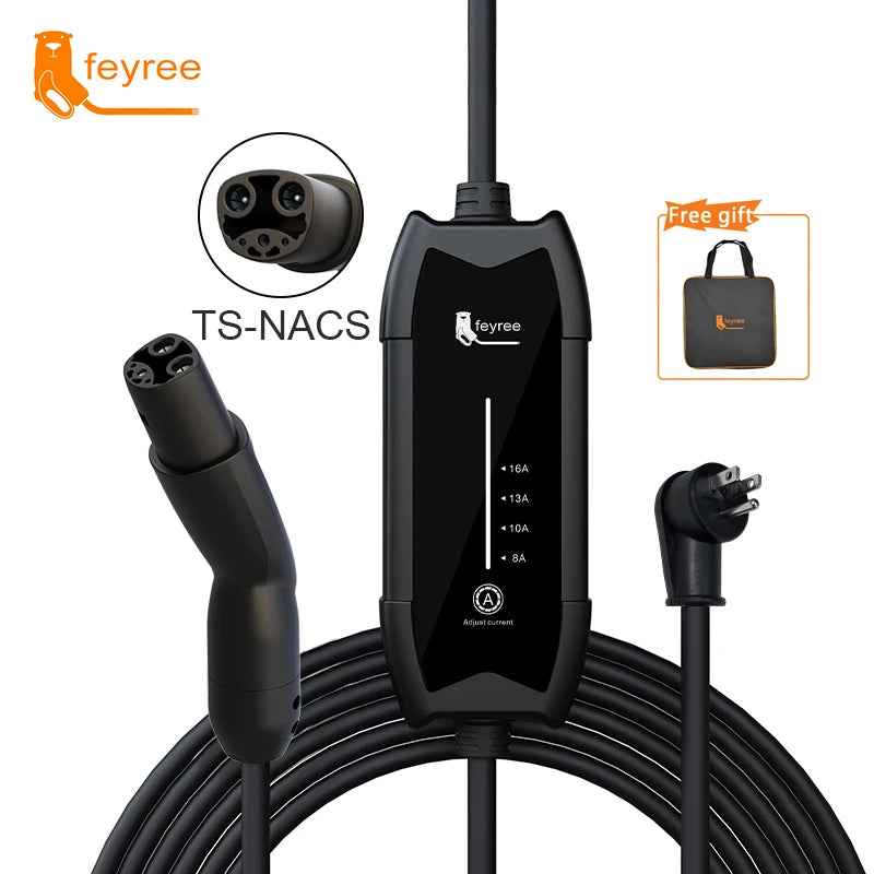 feyree Portable EV Charger 3.5KW 16A 1Phase Adjustable Current Fast Charging with TS-NACS Charger Plug Compatible for Tesla Cars