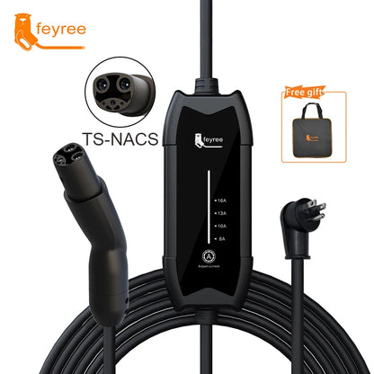 feyree Portable EV Charger 3.5KW 16A 1Phase Adjustable Current Fast Charging with TS-NACS Charger Plug Compatible for Tesla Cars