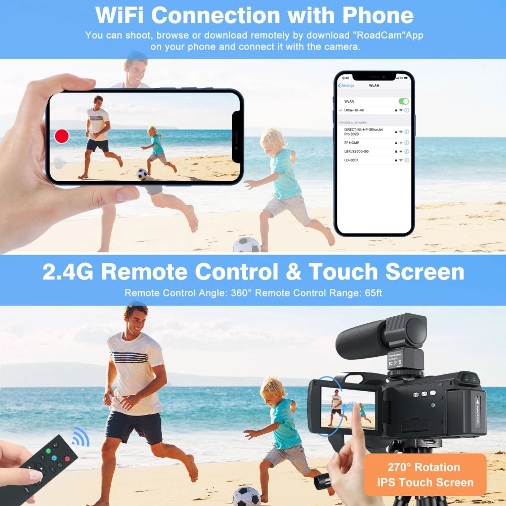 4K Video Camera Camcorder 48MP UHD WiFi IR Night Vision Vlogging Camera for YouTube 16X Digital Zoom Touch Screen Camera - Universal Market