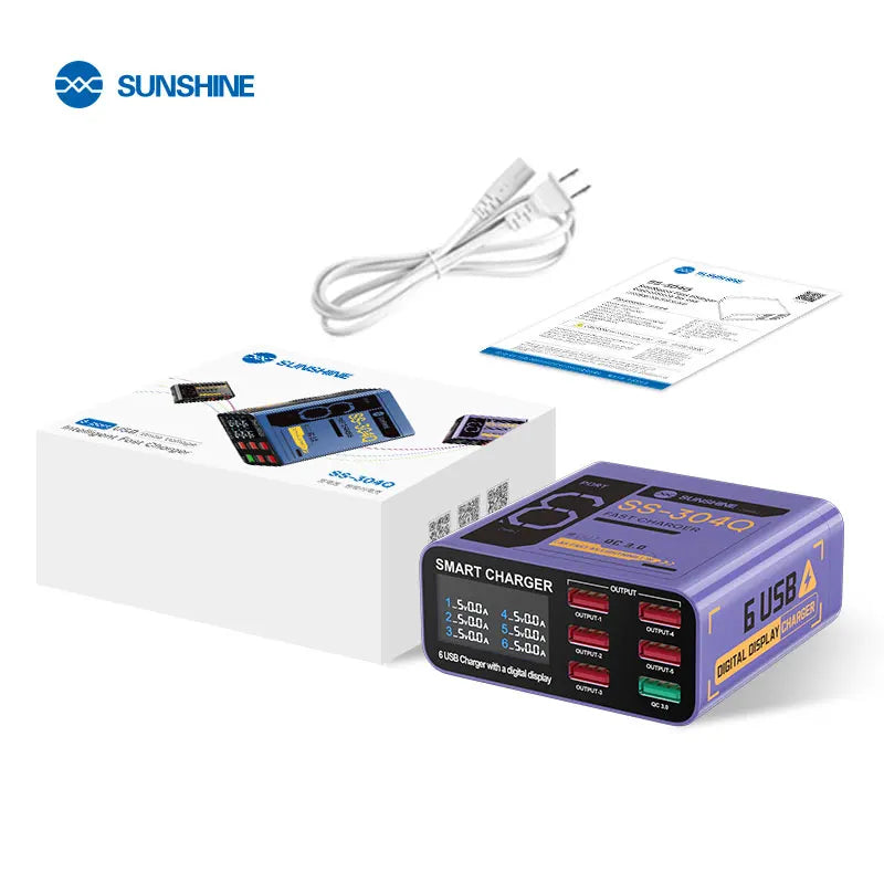 SUSNHINE SS-304Q 6-port Usb Digital Display Fast Charge QC3.0 Smart Fast Charge for Phone Tablet Watch Charging