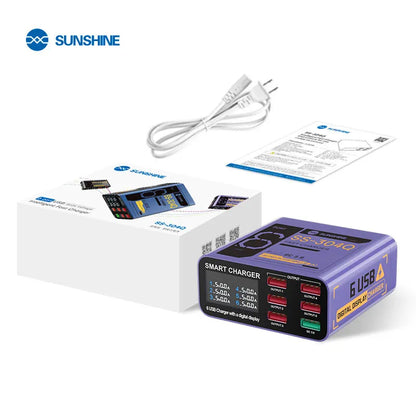 SUSNHINE SS-304Q 6-port Usb Digital Display Fast Charge QC3.0 Smart Fast Charge for Phone Tablet Watch Charging