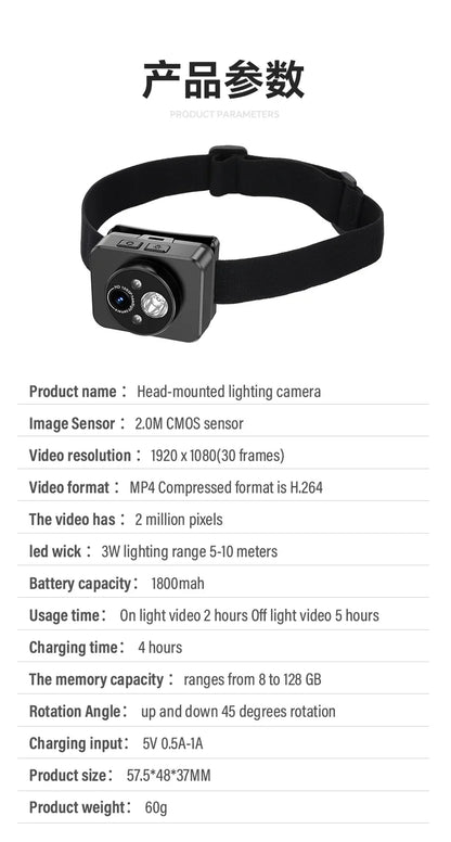 2MP Sport Action Camera Headlight First Perspective Built-in 1000mAh Battery Video Recorder Smart Wave Hand Induction Action Cam