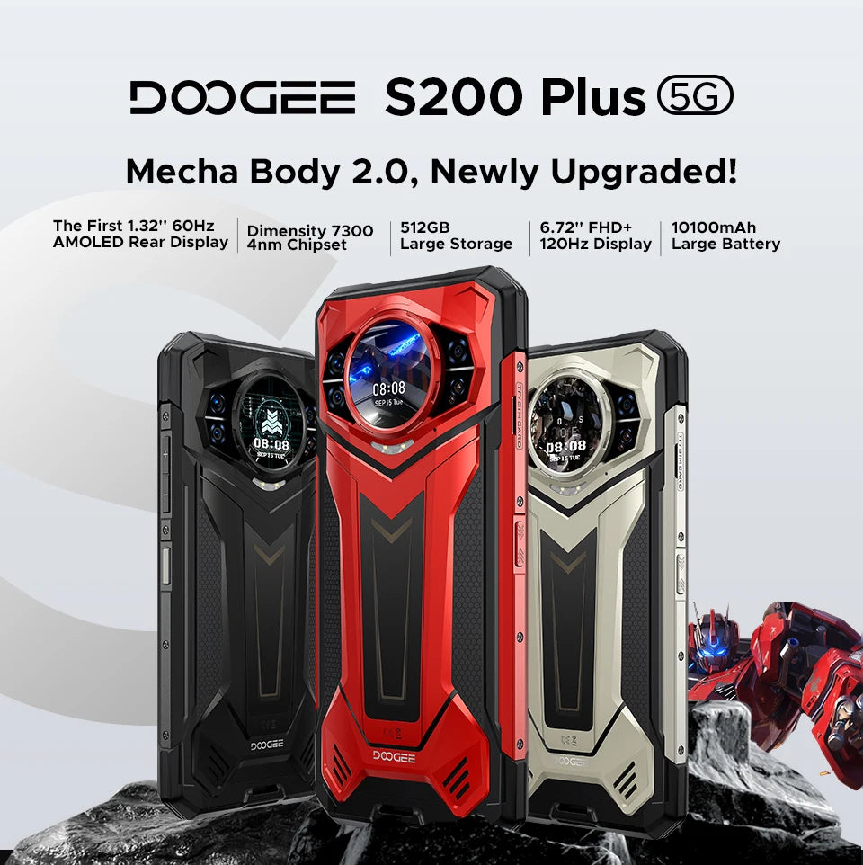 Global Version S200 Plus 5G Rugged Phone Dimensity 7300 12GB 512GB 6.72” FHD+ 120Hz IPS 100MP AI Camera 10100mAh Battery NFC