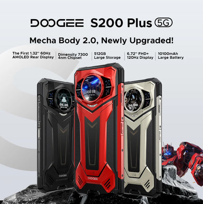 Global Version S200 Plus 5G Rugged Phone Dimensity 7300 12GB 512GB 6.72” FHD+ 120Hz IPS 100MP AI Camera 10100mAh Battery NFC
