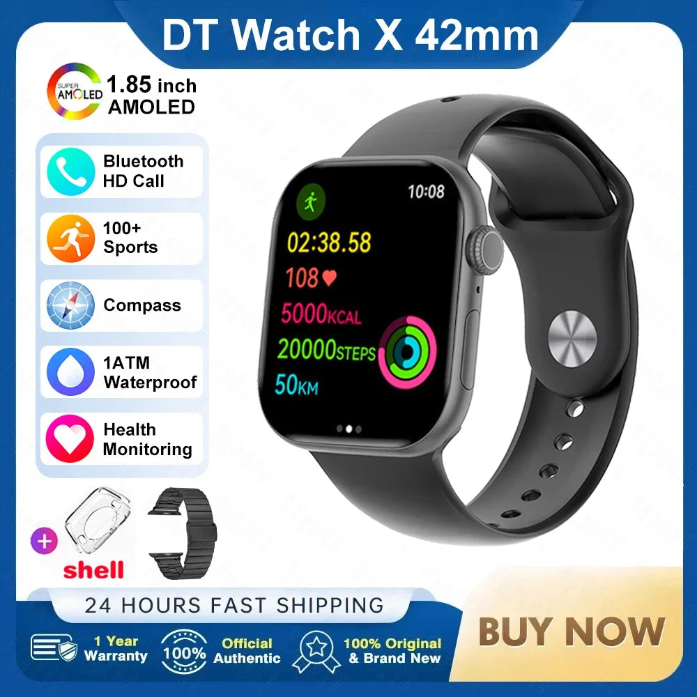 For Apple DT Watch X Mini Smart Watch 3D Menu Video AI Voice NFC Sports Record Health Test 1.85 Inch AMOLED Women Smartwatch