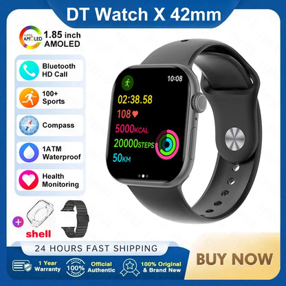 For Apple DT Watch X Mini Smart Watch 3D Menu Video AI Voice NFC Sports Record Health Test 1.85 Inch AMOLED Women Smartwatch