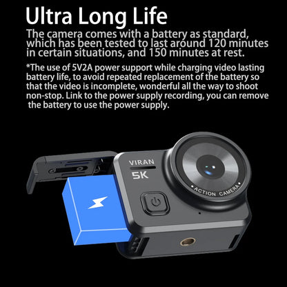 VIRAN V10 5K Action Camera Electronic Image Stabilization 2" Touch LCD 4K Waterproof Action Camera Dashcam Motion Detection