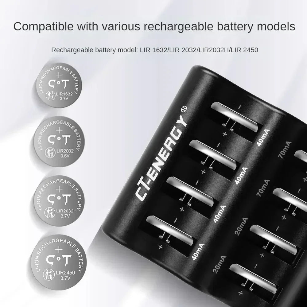 Travel Portable Charger for 1220 1240 1620 1632 2032 2025 2016 2430 2440 2450 2477 Lithium Coin Battery 8 Slot Smart Charger