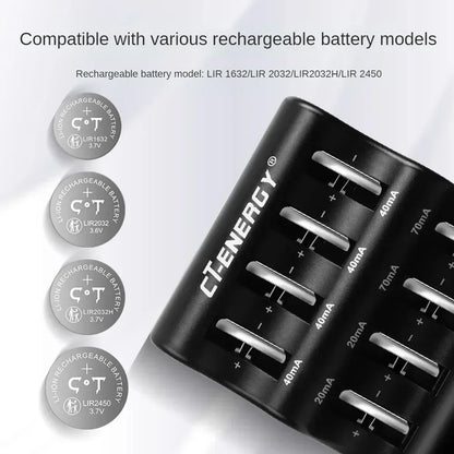 Travel Portable Charger for 1220 1240 1620 1632 2032 2025 2016 2430 2440 2450 2477 Lithium Coin Battery 8 Slot Smart Charger