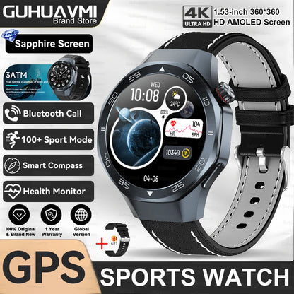 2025New Upgraded Outdoor Sport GPS Smart Watch Men 1.53" HD AMOLED Screen GPS track Heart Rate Bluetooth Call Compass SmartWatch