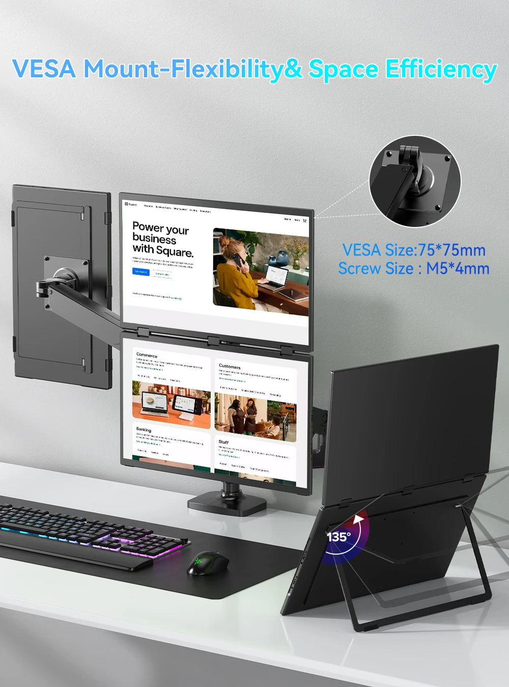 UStation Δ / Delta Plus Stacked Monitor No Drive Required Laptop Dual Screen Folding 18.5" With USB C Mini HDMI For PC Mac Phone