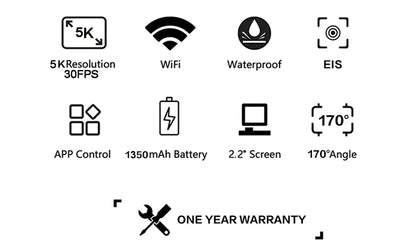 Action Camera F6W Wireless Mic 5K 4K60FPS 48MP 2.2" Touch LCD EIS Dual Screen Wi-Fi 170D Waterproof 30M 8X Zoom Sports Camera