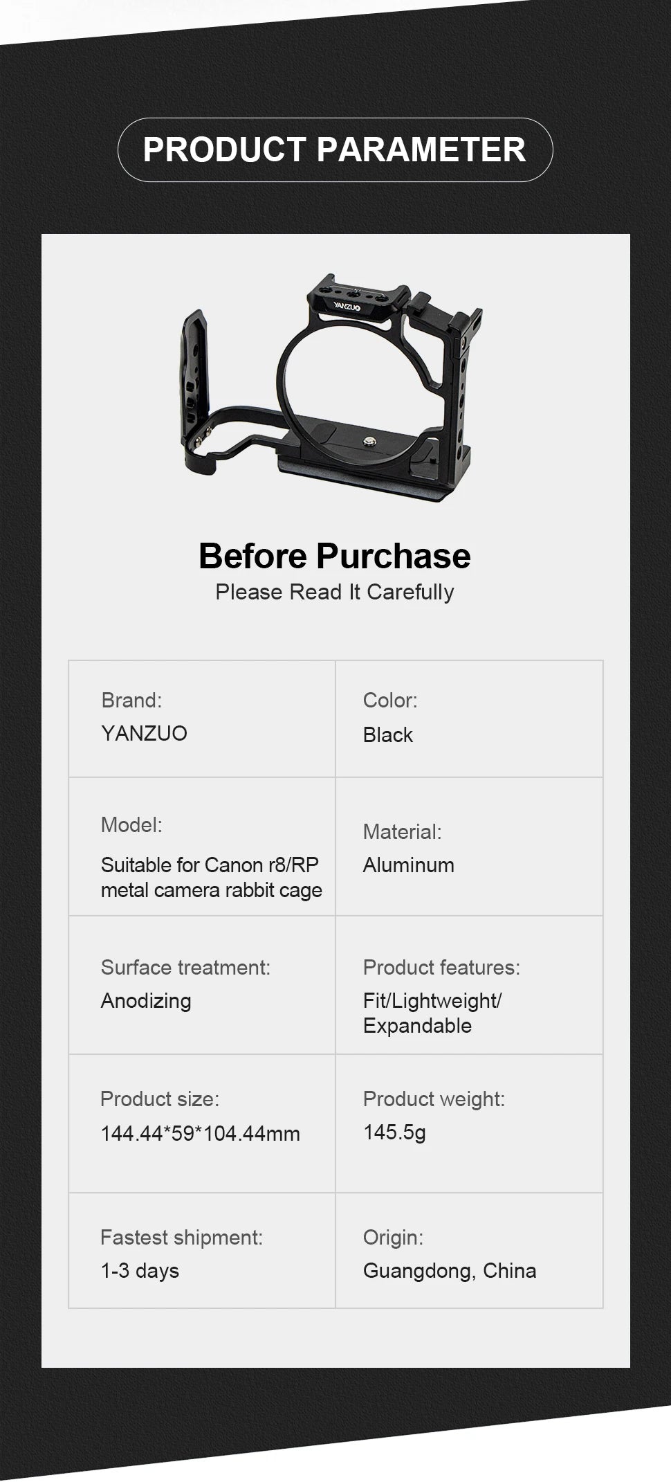 Suitable For Canon Eos R8 Rp Camera Case With Canon 1/4 Screw Hole Camera Bracket For Canon Eos R8 Camera Cage