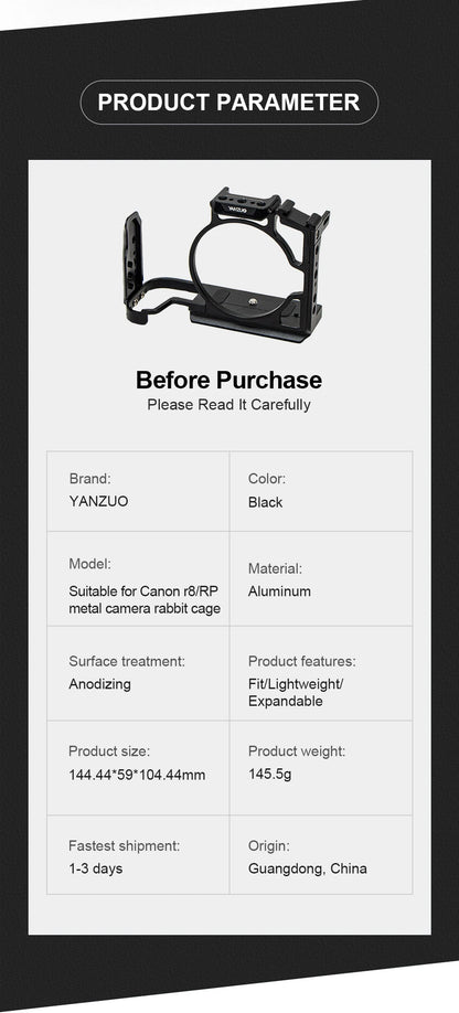 Suitable For Canon Eos R8 Rp Camera Case With Canon 1/4 Screw Hole Camera Bracket For Canon Eos R8 Camera Cage