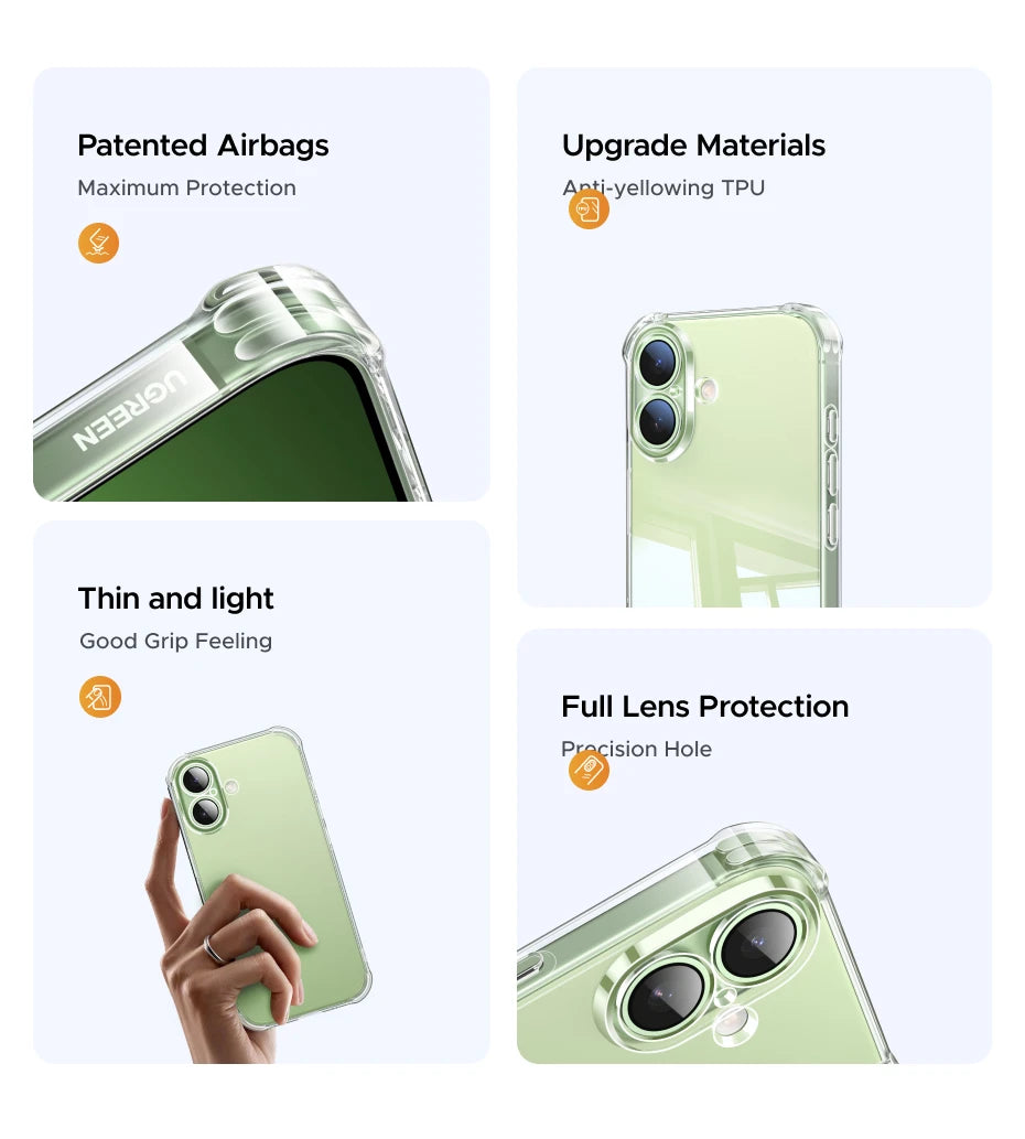 UGREEN Airbags Case for iPhone 17 16 15 Pro Max Clear Case Transparent Cover for iPhone 16 Pro 17 Air Protective Case Shockproof